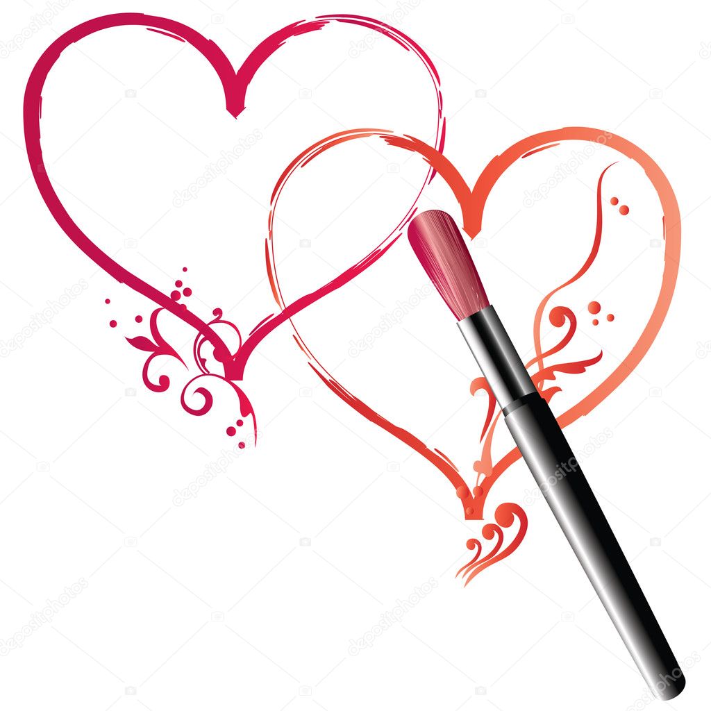 Art brush, drawing a two hearts on a white background.