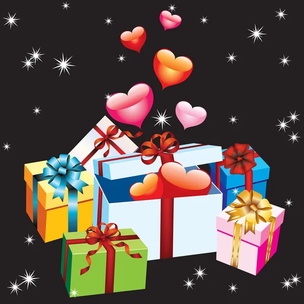 Fondo Día San Valentín Con Corazones Cajas Con Regalos — Vector de stock