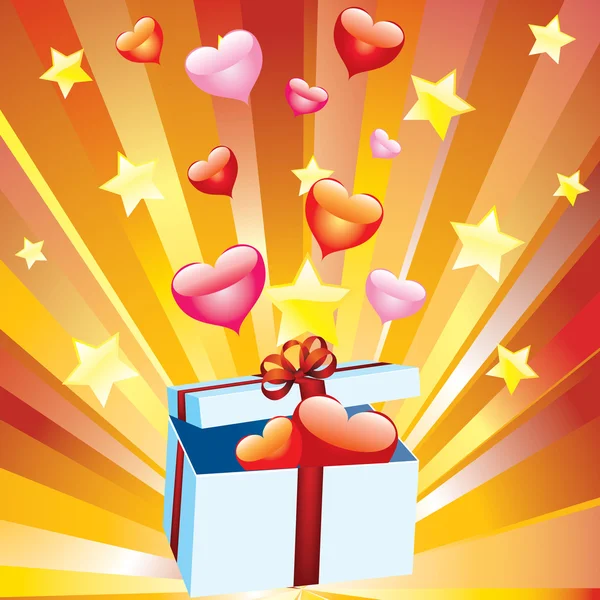 Fondo Día San Valentín Con Una Caja Corazones Estrellas — Vector de stock