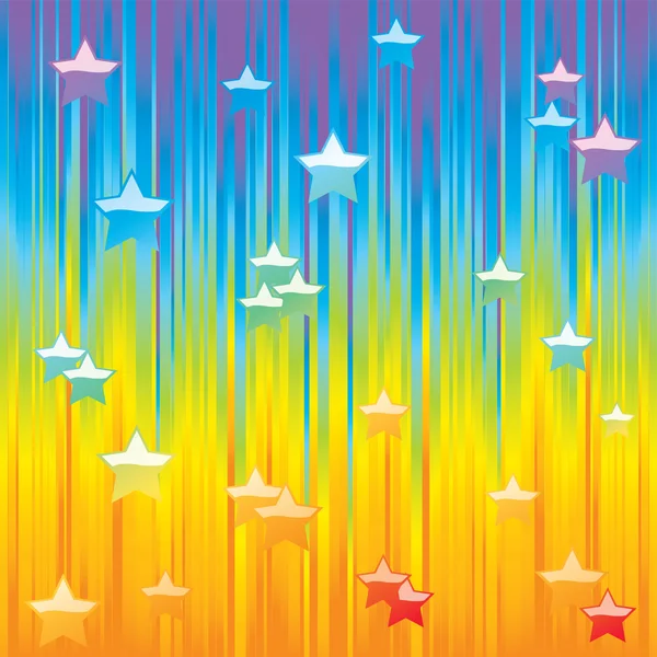 カラフルな星で抽象的な虹の背景 — ストックベクタ