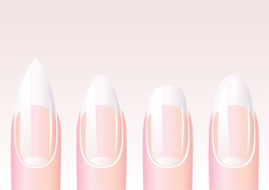 Four vector Nail different shapes on a pink background. clipart