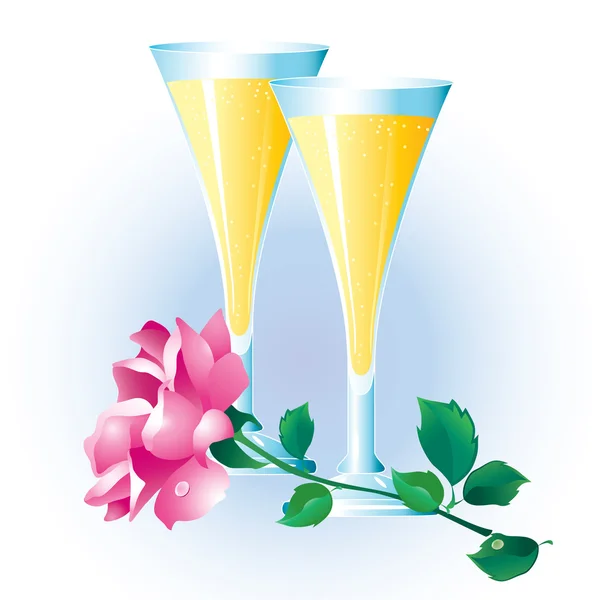 Rose and two glasses. — Stock Vector