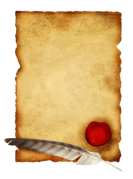 Scroll of parchment and feather — Stock Photo, Image