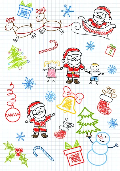 Desenhos vetoriais - Papai Noel e crianças —  Vetores de Stock