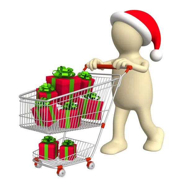Consumer with shopping cart and gifts — Stock Photo, Image