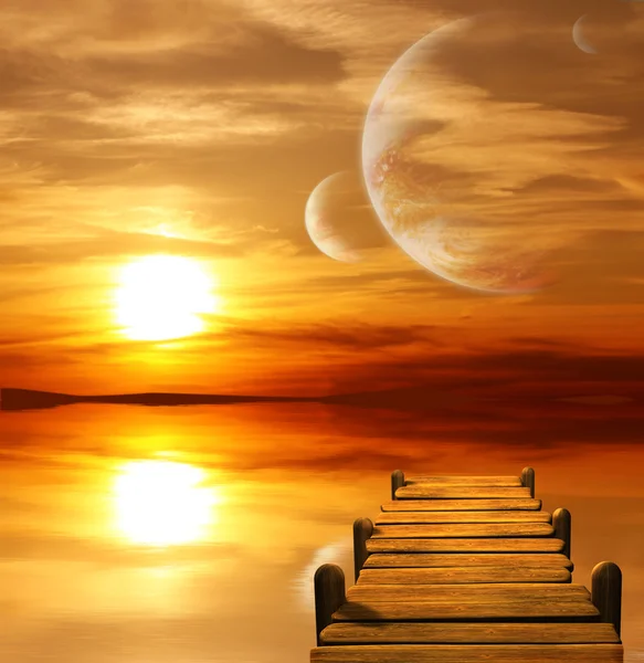 Sunset in alien planet — Stock Photo, Image