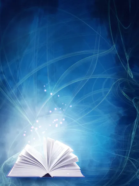 Вертикальный Фон Голубого Цвета Волшебной Книгой — стоковое фото