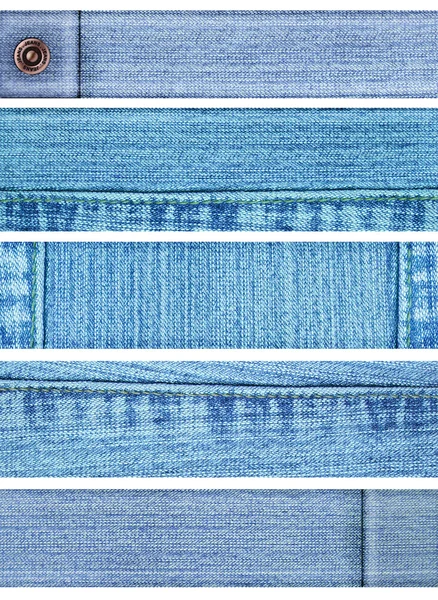 Samling Fem Jeans Banners Isolerade Över Vita — Stockfoto