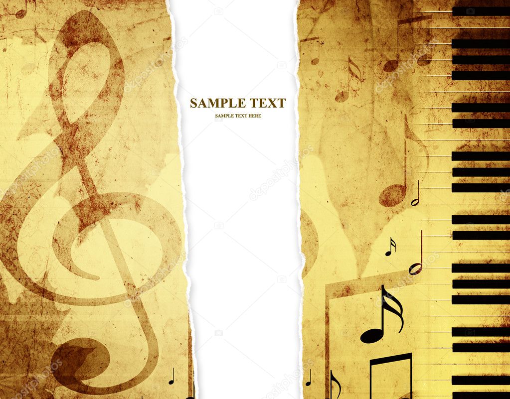 Grunge background with musical symbols
