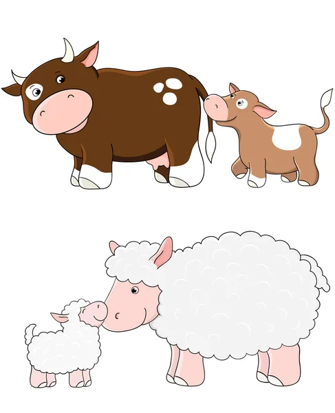 Διάνυσμα Αγελάδες Και Πρόβατα Εκτρεφόμενα Ζώα Babys — Διανυσματικό Αρχείο