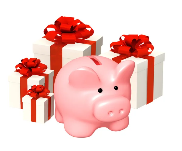 Piggy bank és ajándékok — Stock Fotó