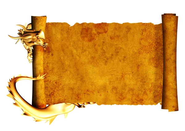 Дракон и свиток старого пергамента — стоковое фото