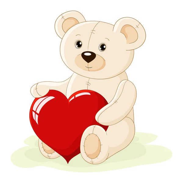 Vector Bonito Teddy Urso Com Coração Vermelho —  Vetores de Stock