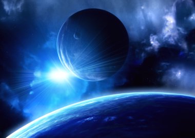 Space flare. A beautiful space scene with planets and nebula clipart