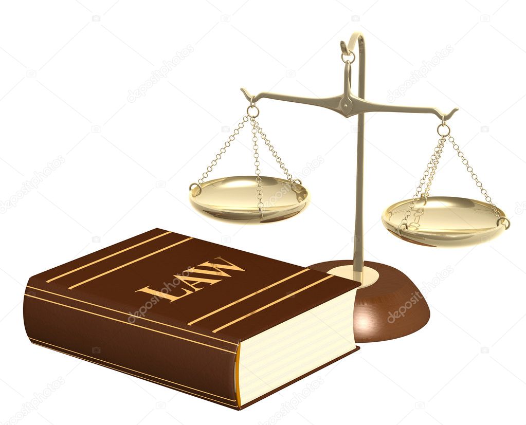 Gold scales and code of laws. Objects isolated over white