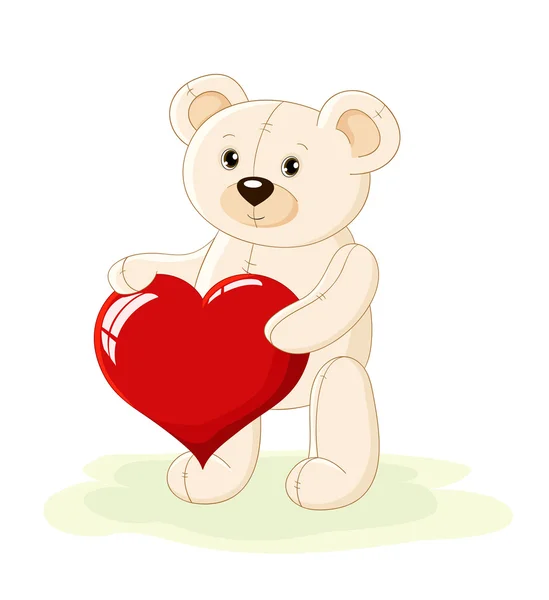 Urso de pelúcia com coração vermelho —  Vetores de Stock