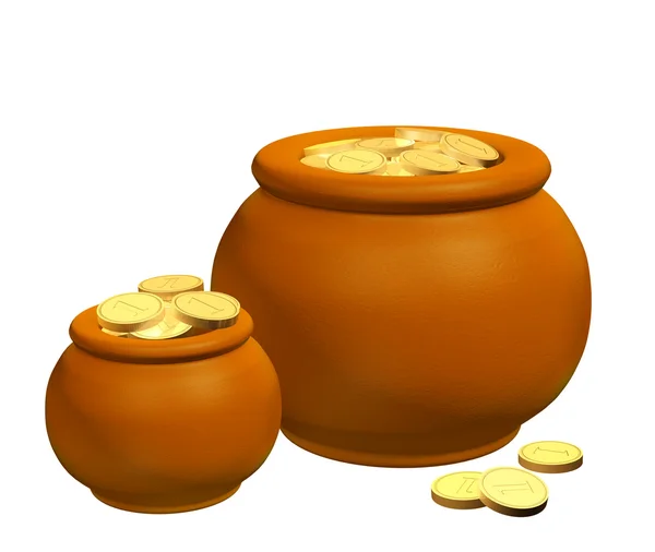 Dois Potes Cheios Moedas Ouro — Fotografia de Stock