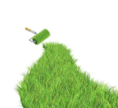 Go green. Platen and road with bright green grass clipart