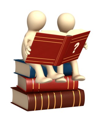 Two puppets, reading the dictionary. Isolated over white clipart