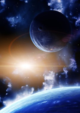 Space flare. A beautiful space scene with planets and nebula clipart