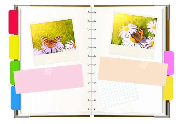 Notebook s fotografiemi — Stock fotografie
