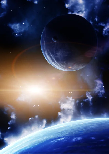 スペース フレア 惑星や星雲美しい空間シーン — ストック写真