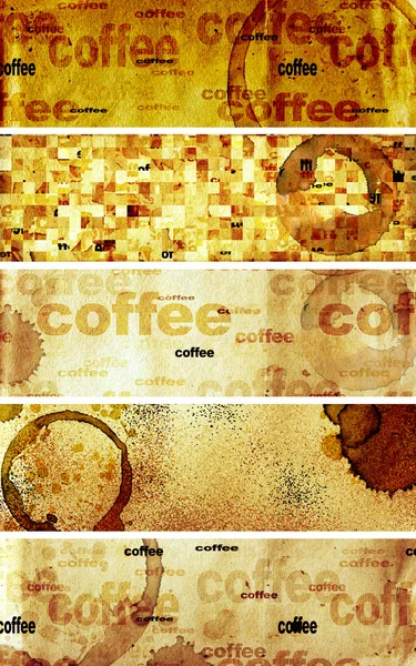 Set di striscioni con texture di carta e gocce di caffè — Foto Stock