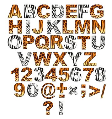 Alphabet in style of a safari clipart