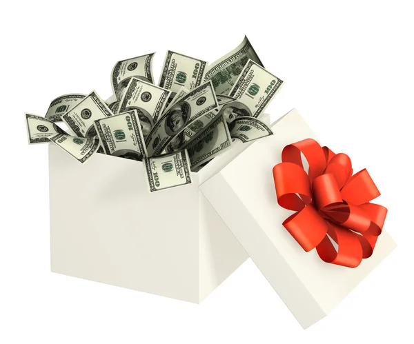 stock image Opened gift and dollars. Objects isolated over white