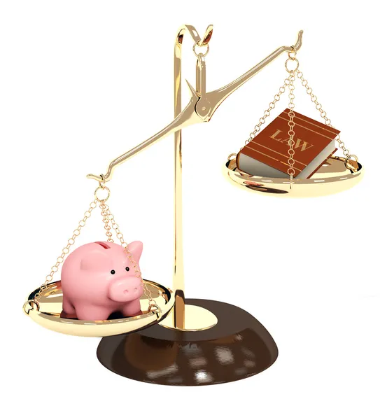 Piggy Bank Gold Scales Code Laws Objects Isolated White — Stock Photo, Image