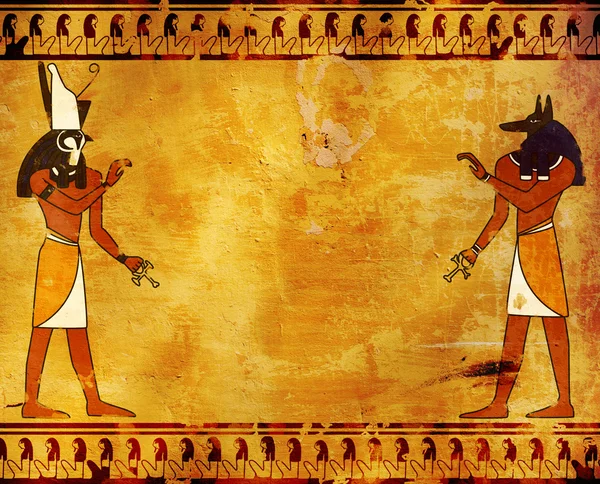 Hintergrund Mit Ägyptischen Götterbildern Anubis Und Horus — Stockfoto