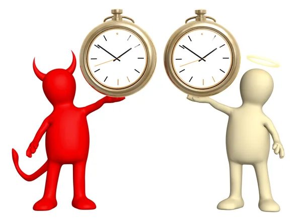 Angel and devil with clock — Stock Photo, Image