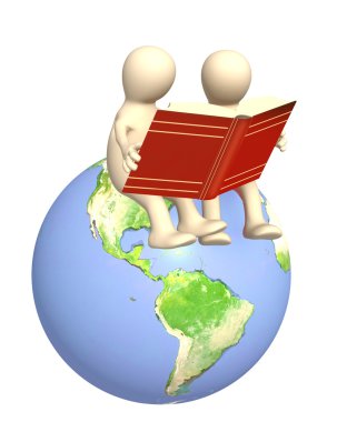 3d puppets, reading the books clipart