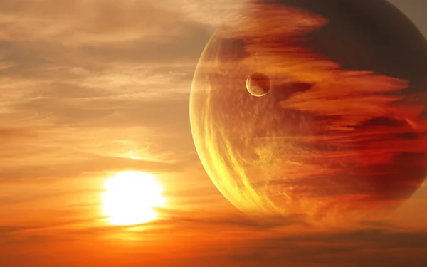 Solnedgång i främmande planet — Stockfoto