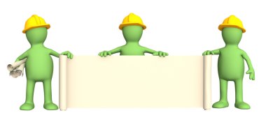 3d builders with rolls of documents clipart