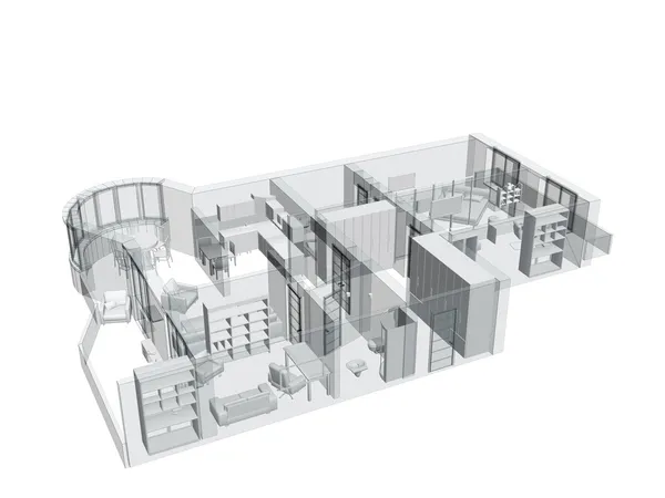 3D эскиз четырехкомнатной квартиры — стоковое фото