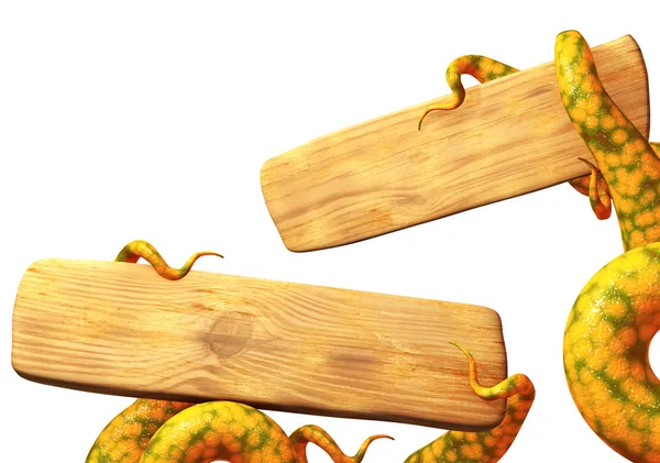 Tentacles of a monster, holding a wooden board — Stock Photo, Image