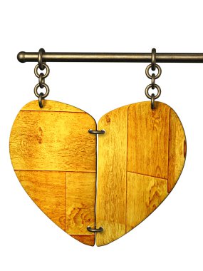 3d wooden signboard in the form of heart clipart