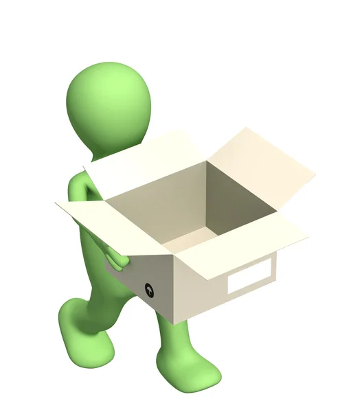 3d puppet with opened box — Stock Photo, Image
