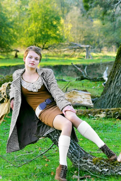 stock image Woman in the autumn woods