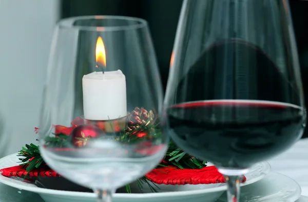 Candle on a table in Christmas — Stock Photo, Image