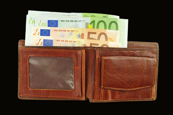 Açık Çanta Üzerinde Beyaz Surfase Izole Içine Yüz Euro — Stok fotoğraf