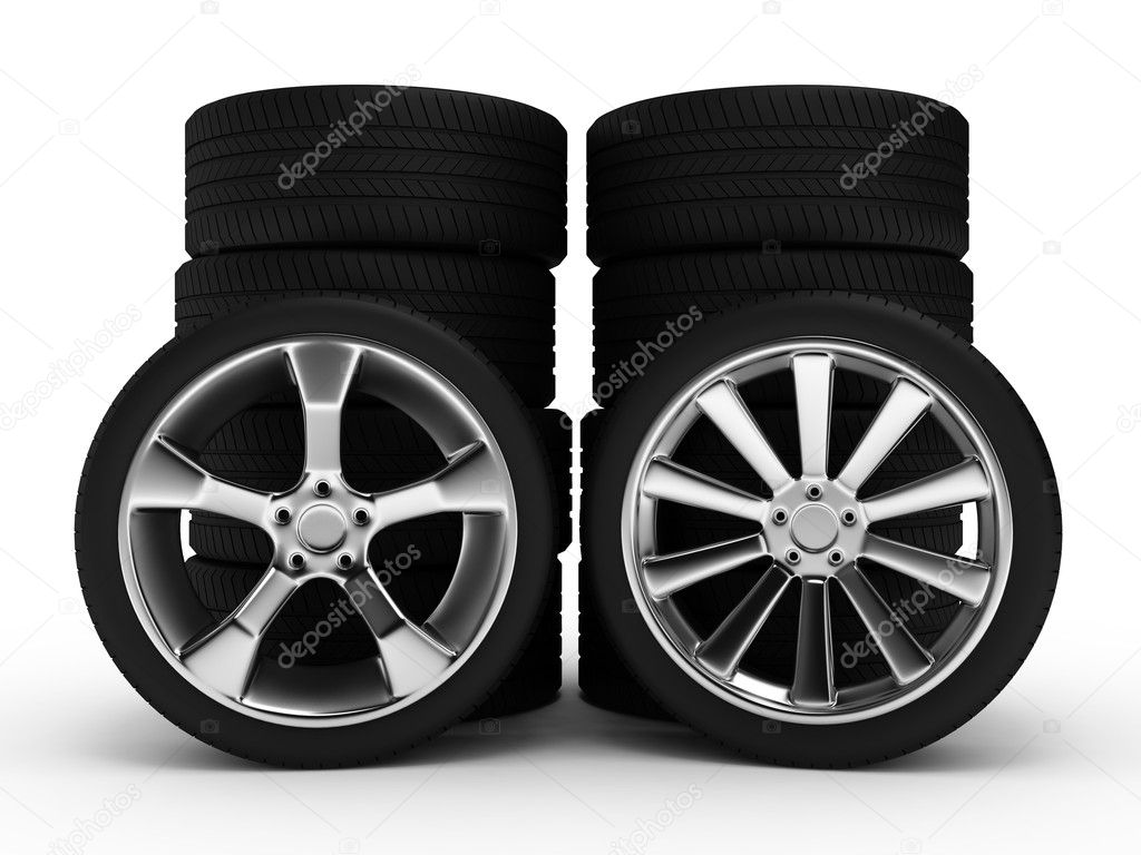 Different wheels with tires