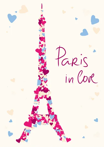 Eiffel Tower tower from hearts — Stock Vector