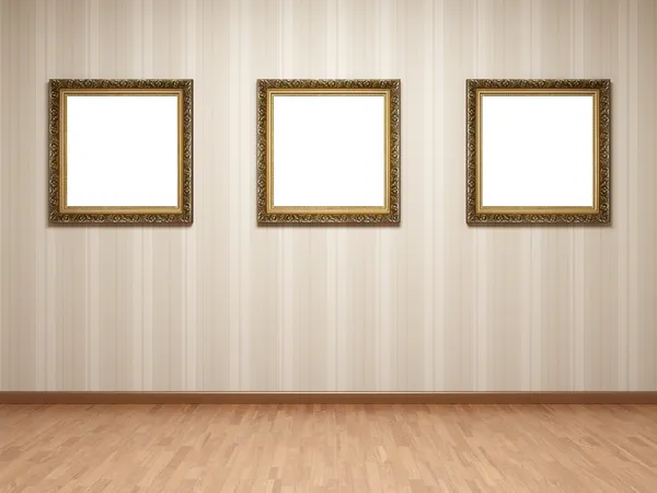 Empty Room Frames Striped Wallpaper — Stock Photo, Image