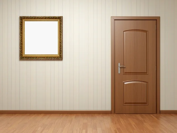 Quarto vazio com porta e moldura — Fotografia de Stock