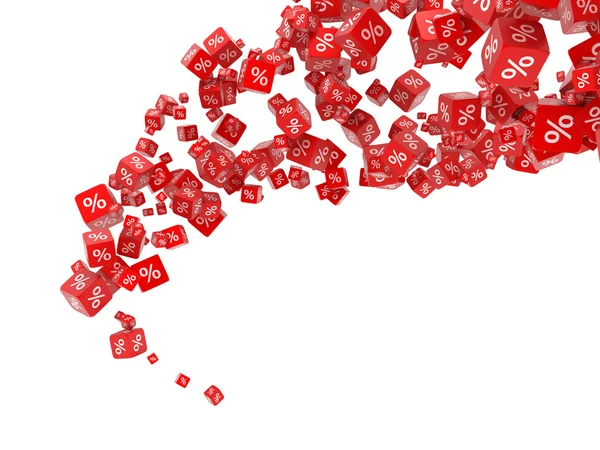 Klesající červené kostky s procenty — Stock fotografie