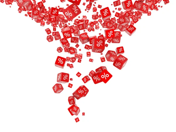 Fallende rote Würfel mit Prozent — Stockfoto