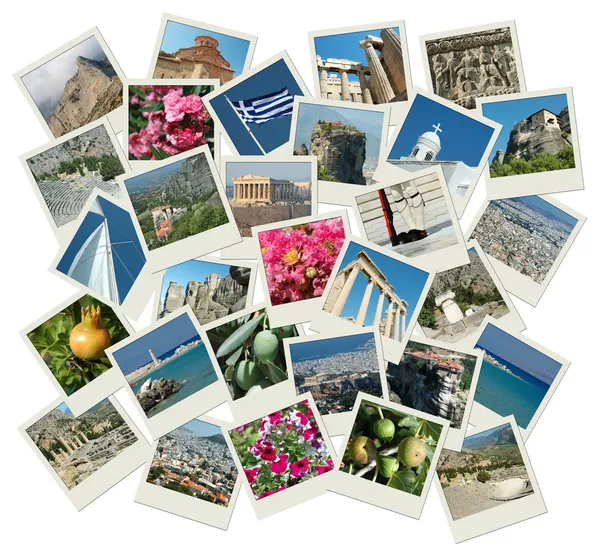 Ir a Grecia - fondo con fotos de viajes de monumentos famosos —  Fotos de Stock