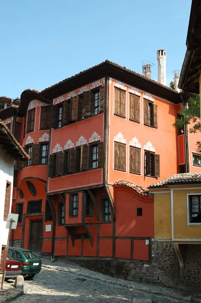 Średniowieczne domy starego centrum w plovdiv, Bułgaria, dziedzic unesco — Zdjęcie stockowe